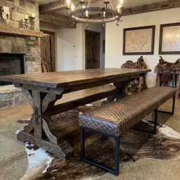 Handmade Diamond Stitched Leather Dining Bench - Fabricated Steel Frame Rgb