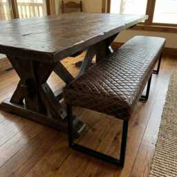 Handmade Diamond Stitched Leather Dining Bench - Fabricated Steel Frame Rgb - thumbnail 4