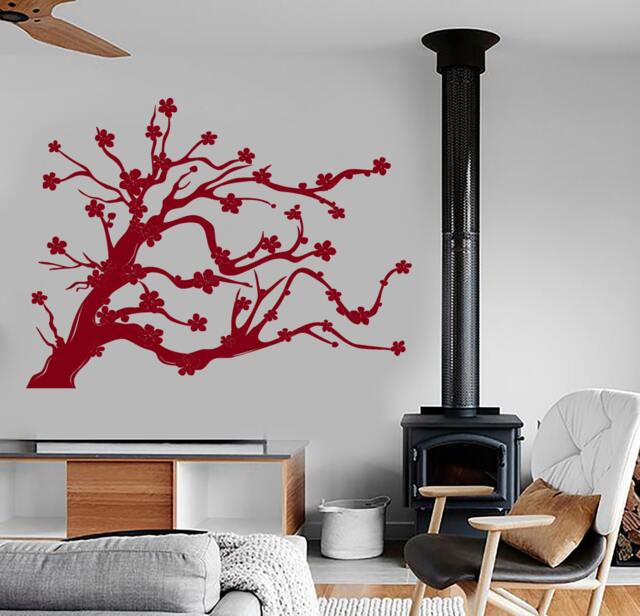 Wall Vinyl Decal Nature Sakura Ornamental Tree Cherry Flowers Sketch Eco Abstract Modern Home Decor - #1201Dz - image 1