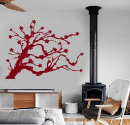 Wall Vinyl Decal Nature Sakura Ornamental Tree Cherry Flowers Sketch Eco Abstract Modern Home Decor - #1201Dz - thumbnail 1