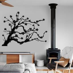 Wall Vinyl Decal Nature Sakura Ornamental Tree Cherry Flowers Sketch Eco Abstract Modern Home Decor - #1201Dz - thumbnail 2
