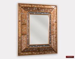 Peruvian Accent Mirror Wall Art, Gold Mirror For Wall Decor, Large Vanity From Peru, Painting On Glass With Gold Wood Framed