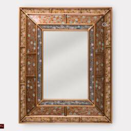 Peruvian Accent Mirror Wall Art, Gold Mirror For Wall Decor, Large Vanity From Peru, Painting On Glass With Gold Wood Framed - thumbnail 2
