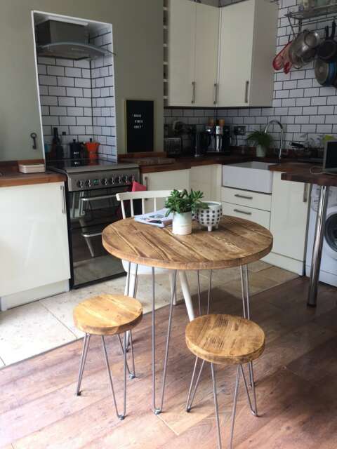 Reclaimed Wood Round Dining Table Set Rustic Industrial Hairpin Leg Kitchen Furniture - image 1