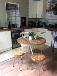 Reclaimed Wood Round Dining Table Set Rustic Industrial Hairpin Leg Kitchen Furniture - thumbnail 1