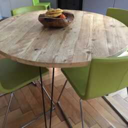Reclaimed Wood Round Dining Table Set Rustic Industrial Hairpin Leg Kitchen Furniture - thumbnail 4