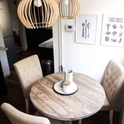 Reclaimed Wood Round Dining Table Set Rustic Industrial Hairpin Leg Kitchen Furniture - thumbnail 2