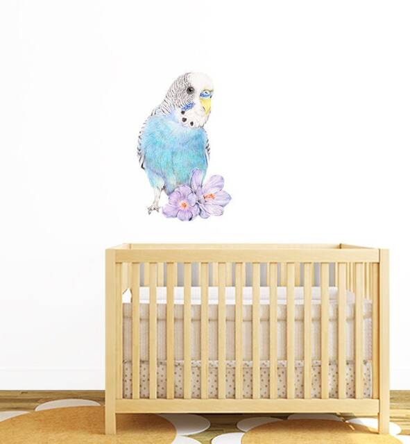 Blue Budgie Bird Wall Sticker Decal - Dogs & Pets Stickers, Art, Decals, Kids Boys, Girls, Animals Decals