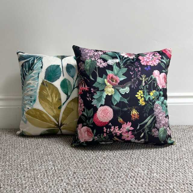 Butterfly Floral Velvet Cushion Botanical Garden Design, Handmade - image 1