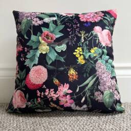 Butterfly Floral Velvet Cushion Botanical Garden Design, Handmade - thumbnail 2
