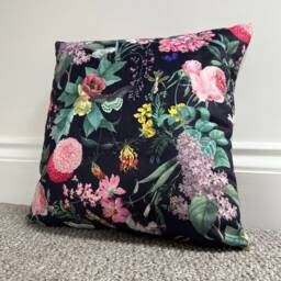 Butterfly Floral Velvet Cushion Botanical Garden Design, Handmade - thumbnail 3