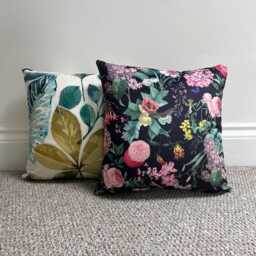 Butterfly Floral Velvet Cushion Botanical Garden Design, Handmade - thumbnail 1