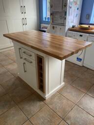 The Hereford Kitchen Island Oak Top, Farrow & Ball Finish, Wine Rack, Cupboards