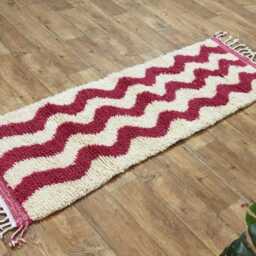 Pink Handmade Wool Berber Runner Rug Custom Moroccan Design - thumbnail 4