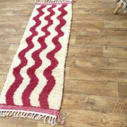 Pink Handmade Wool Berber Runner Rug Custom Moroccan Design - thumbnail 3