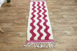Pink Handmade Wool Berber Runner Rug Custom Moroccan Design - thumbnail 1