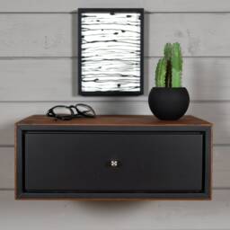 Black Floating Bedside Table With 1 Old Wooden Box - thumbnail 2