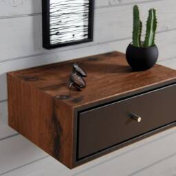 Black Floating Bedside Table With 1 Old Wooden Box - thumbnail 4