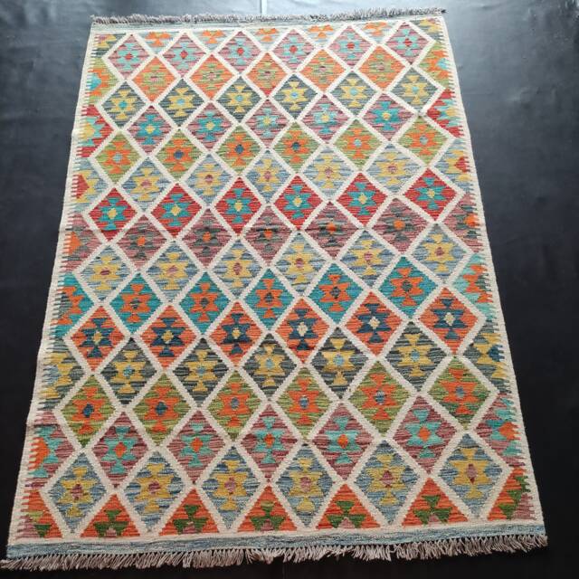 Kilim Rug Classic, Handmade Artisan Afghan Turkish Aztec Sheep Natural Wool 210x155 cm - image 1
