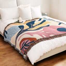 Matisse Inspired Woven Throw Blanket Modern Abstract Art - thumbnail 1