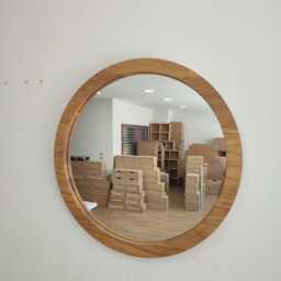 Solid Oak Round Wall Mirror Modern Wood Frame, Handmade - thumbnail 2
