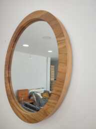 Solid Oak Round Wall Mirror Modern Wood Frame, Handmade - thumbnail 1