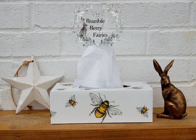 Bees Lots Of Bumble Bees Decoupaged Wooden Tissue Box Cover Ideal Gift - image 1