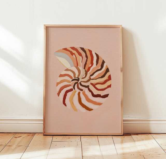 Nautilus Shell Acrylic Poster, Coastal Wall Art, Seashell Print, Pink Beach Decor, Minimal Ocean Bathroom Art - image 1