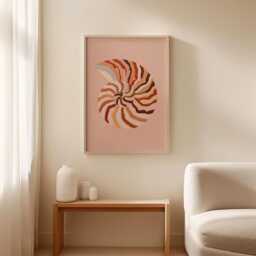 Nautilus Shell Acrylic Poster, Coastal Wall Art, Seashell Print, Pink Beach Decor, Minimal Ocean Bathroom Art - thumbnail 2