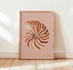 Nautilus Shell Acrylic Poster, Coastal Wall Art, Seashell Print, Pink Beach Decor, Minimal Ocean Bathroom Art