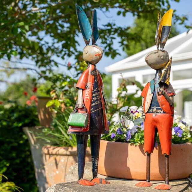 Pair Of Metal Rabbit Ornaments - image 1