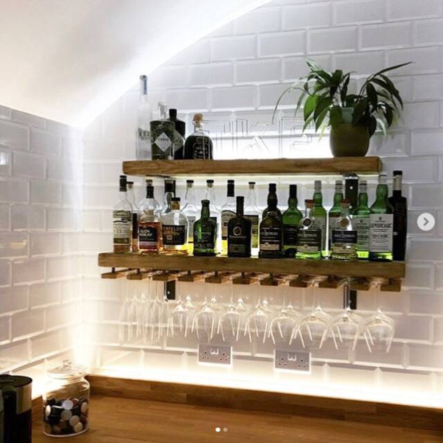 Reclaimed Wood Made To Measure Chunky Kitchen Shelves With Brackets, Handmade Or Without Wine Glass Holder in Rustic Finish - image 1