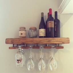 Reclaimed Wood Made To Measure Chunky Kitchen Shelves With Brackets, Handmade Or Without Wine Glass Holder in Rustic Finish - thumbnail 3