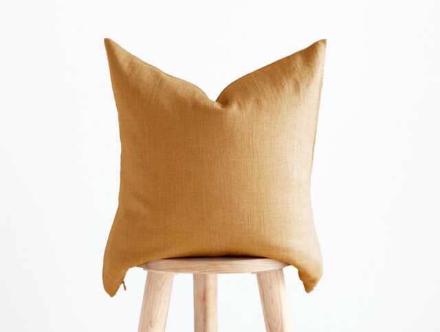 Handmade Mustard Linen Pillow Cover Flange Edge Throw Cushion - image 1