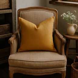 Handmade Mustard Linen Pillow Cover Flange Edge Throw Cushion - thumbnail 2