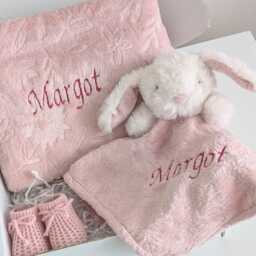 Personalised Dusty Pink/Beige Blanket & Bunny/Puppy Comforter Set New Baby Gift - thumbnail 2