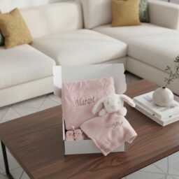 Personalised Dusty Pink/Beige Blanket & Bunny/Puppy Comforter Set New Baby Gift - thumbnail 1