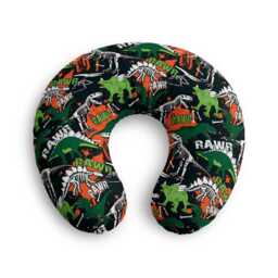 Dinosaur Rawr Print Nursing Pillow Cover - Dino Skeletons Green Orange Black - thumbnail 2