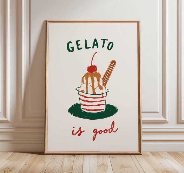 Gelato Poster, Retro Kitchen Wall Art, Italian Ice Cream Print, Vintage Dessert Illustration, Playful Cafe Decor Poster - image 1