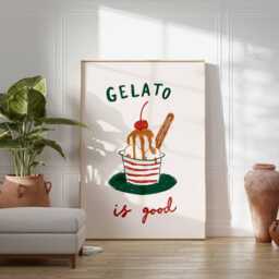 Gelato Poster, Retro Kitchen Wall Art, Italian Ice Cream Print, Vintage Dessert Illustration, Playful Cafe Decor Poster - thumbnail 2