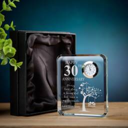 Personalised Crystal Glass Clock Gift For 30Th Wedding Anniversary Boxed - thumbnail 1