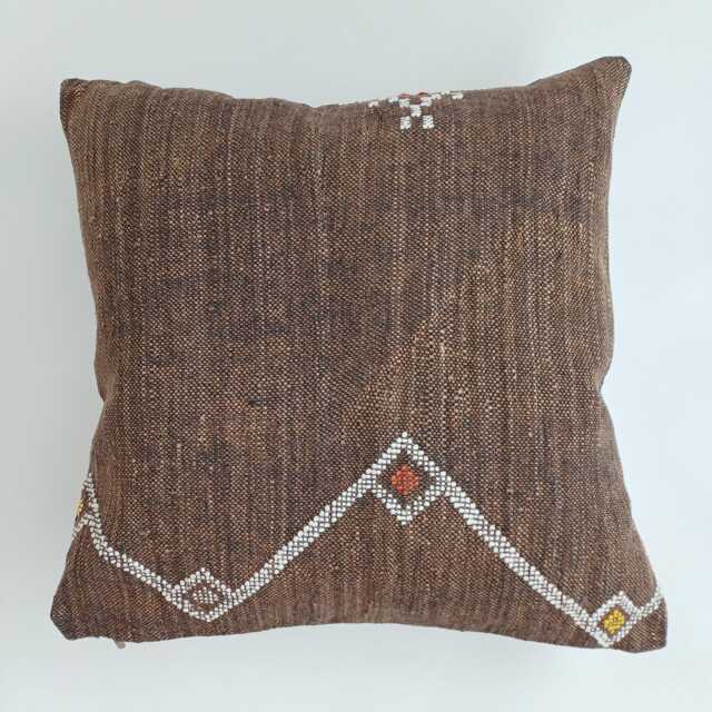 Moroccan Cactus Silk Cushion Cover, Handmade Charcoal Brown Sabra Throw Pillow, Scatter 20''x20''/50x50 cm - image 1