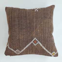 Moroccan Cactus Silk Cushion Cover, Handmade Charcoal Brown Sabra Throw Pillow, Scatter 20''x20''/50x50 cm - thumbnail 1