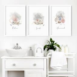 Coastal Boho Prints For Bathroom Decor With Frames, Seashell 3 Piece Wall Art Prints, Spa Decor Framed Art, Relaxation Gift Women - thumbnail 1