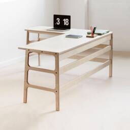 Large L-Shaped Corner Desk, Extra Deep Office Reversible, Mid-Century Modern Home