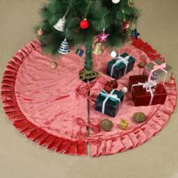 Pink Velvet Christmas Tree Skirt, Luxury Plush Fur Skirt With Ruffle, Xmas Decoration Holiday Party Decor, Home Decor - thumbnail 1