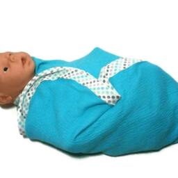 Aqua Blue Baby Swaddle Blanket Cotton Spandex, Smocked Stretch Knit - thumbnail 3