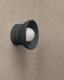 Small Pompeii - Ceramic Flush Mount Wall Sconce Handmade Minimalist Dome Light Fixture in Shadow Charcoal Gray