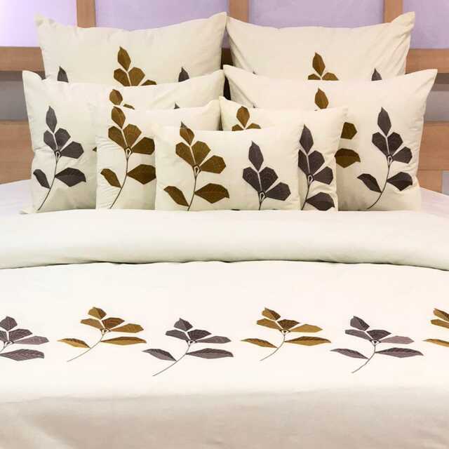King, Queen & Twin Size Ivory Decorative Duvet Cover Set, Cotton Embroidery, Nature Floral Modern - Abstract Embroidery - image 1