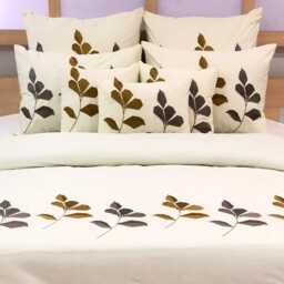 King, Queen & Twin Size Ivory Decorative Duvet Cover Set, Cotton Embroidery, Nature Floral Modern - Abstract Embroidery - thumbnail 1